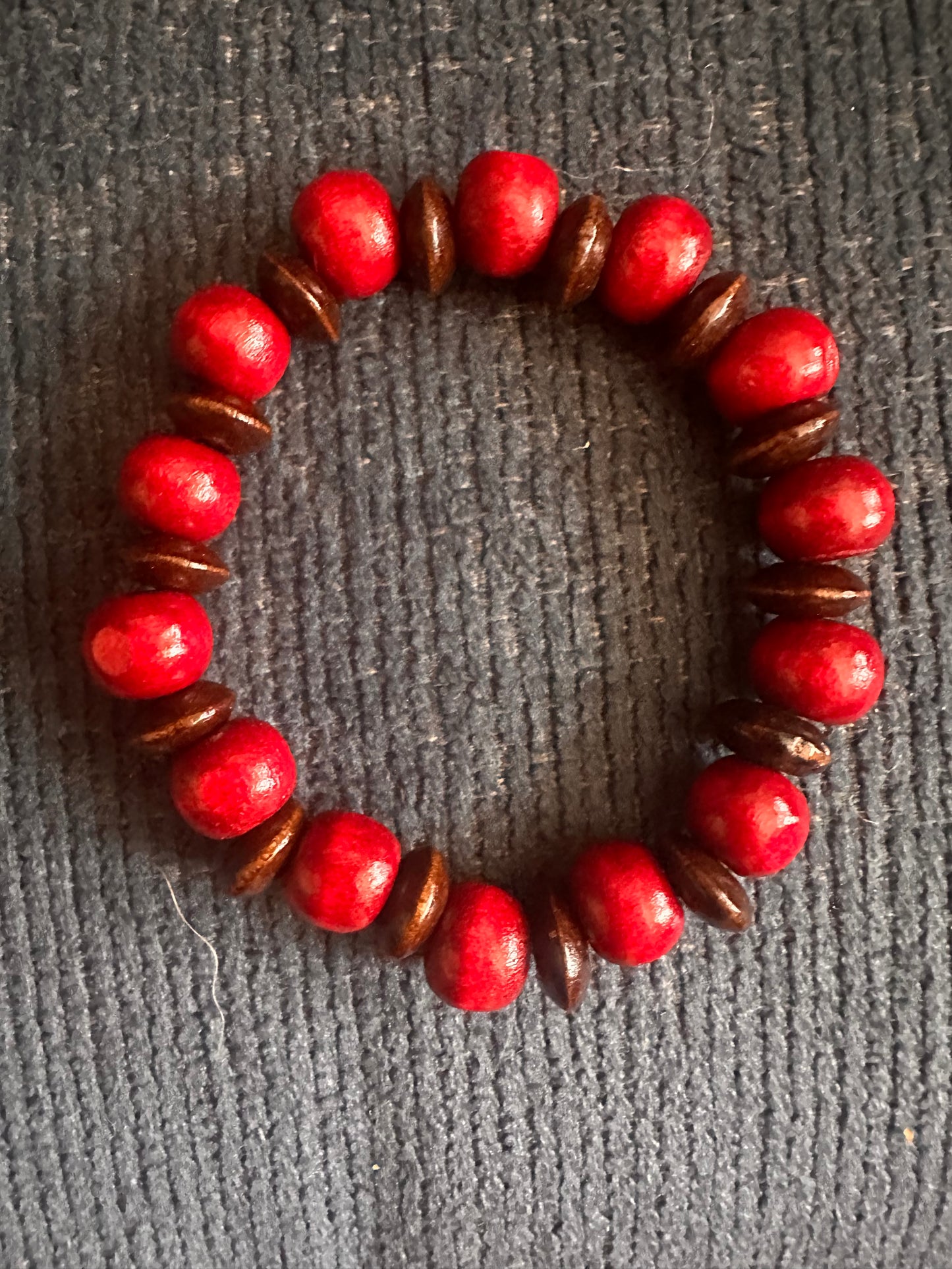 Red and Brown Hand Strung Beaded Stretch Bracelet