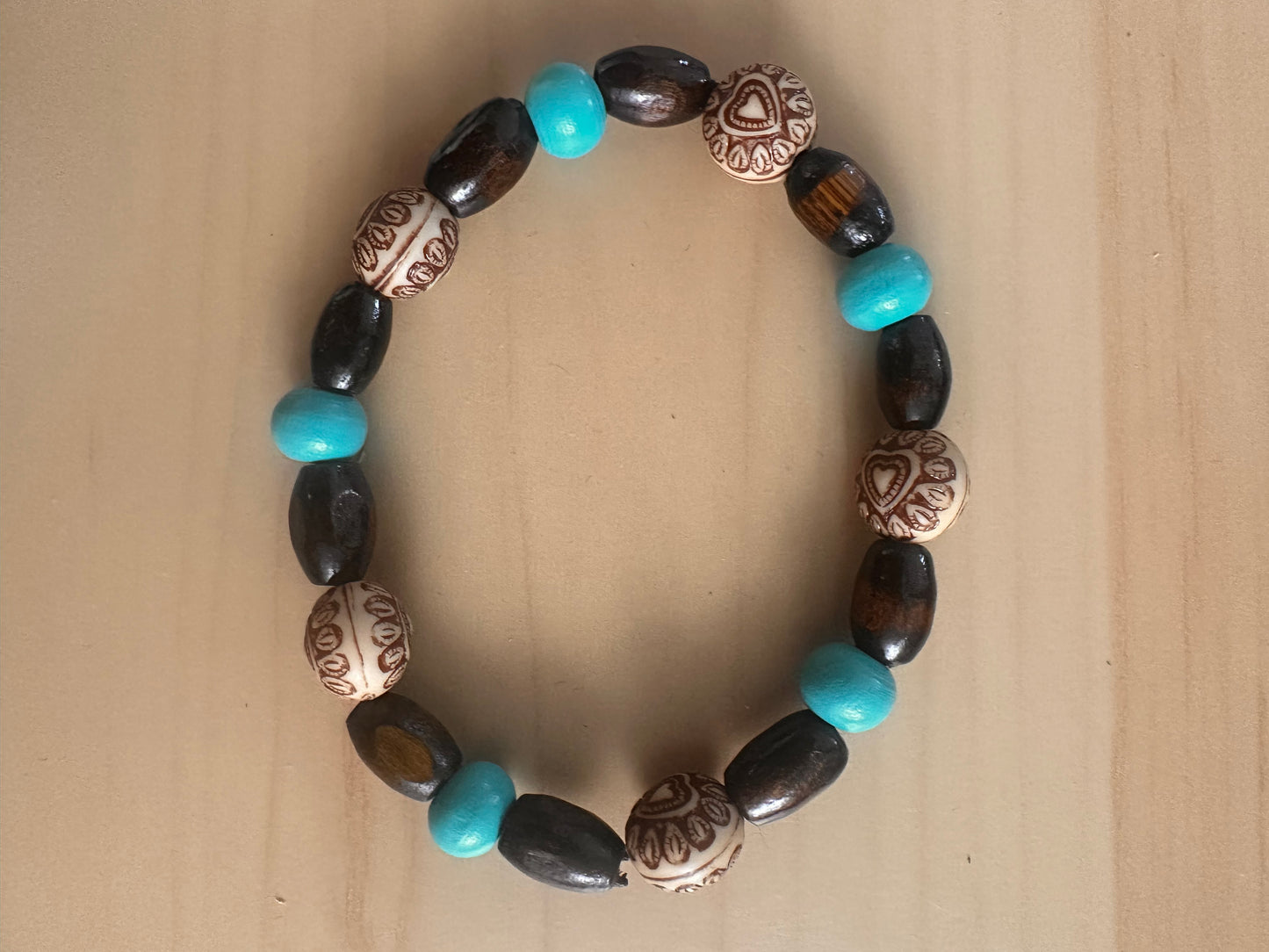 Turquoise and Brown Beaded Stretch Bracelet