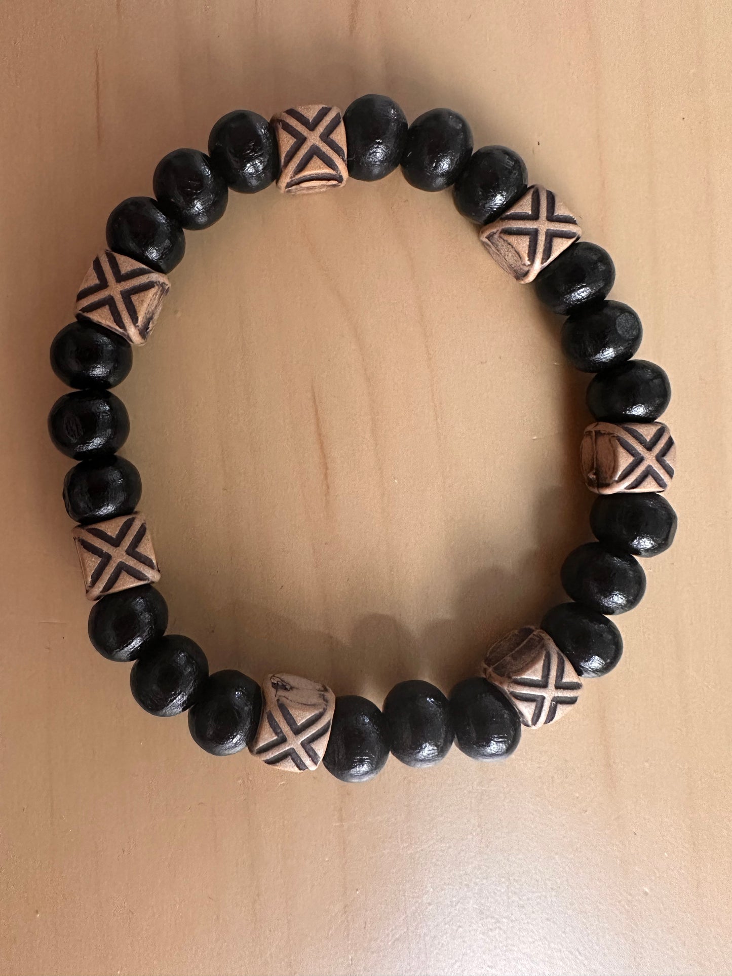 Black and Tan Beaded Stretch Bracelet