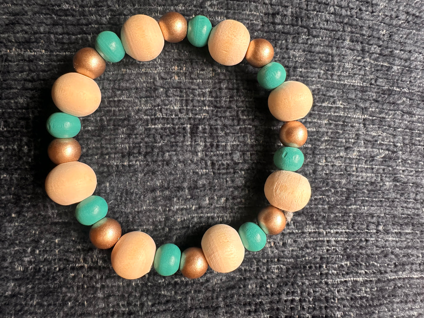 Cream, Turquoise and Gold Colored Hand Strung Beaded Stretch Bracelet