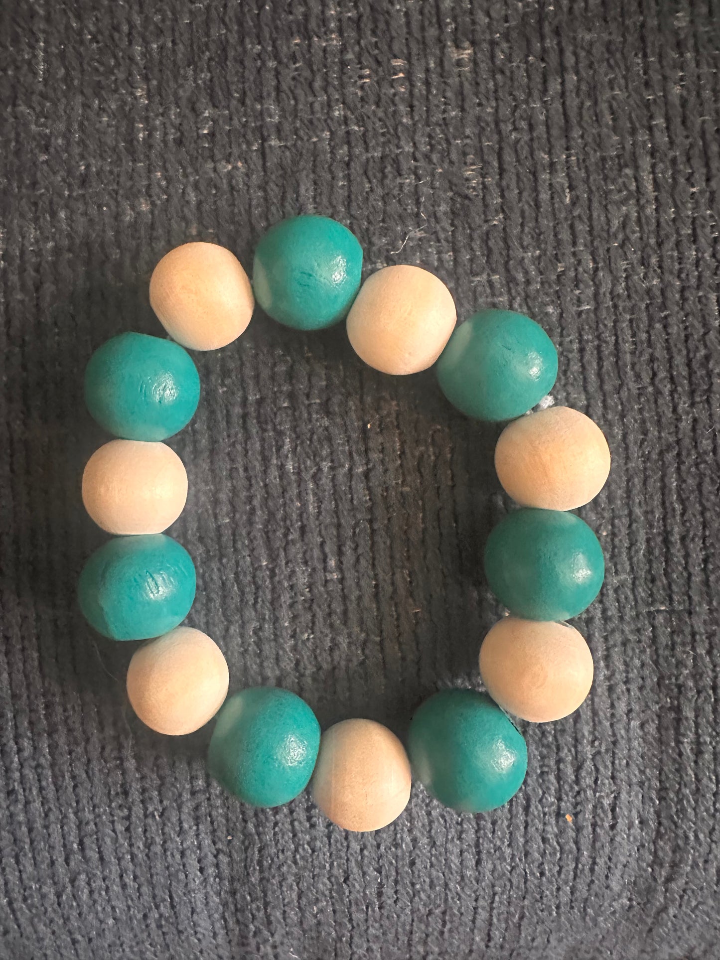 Blue and White Hand Strung Beaded Stretch Bracelet