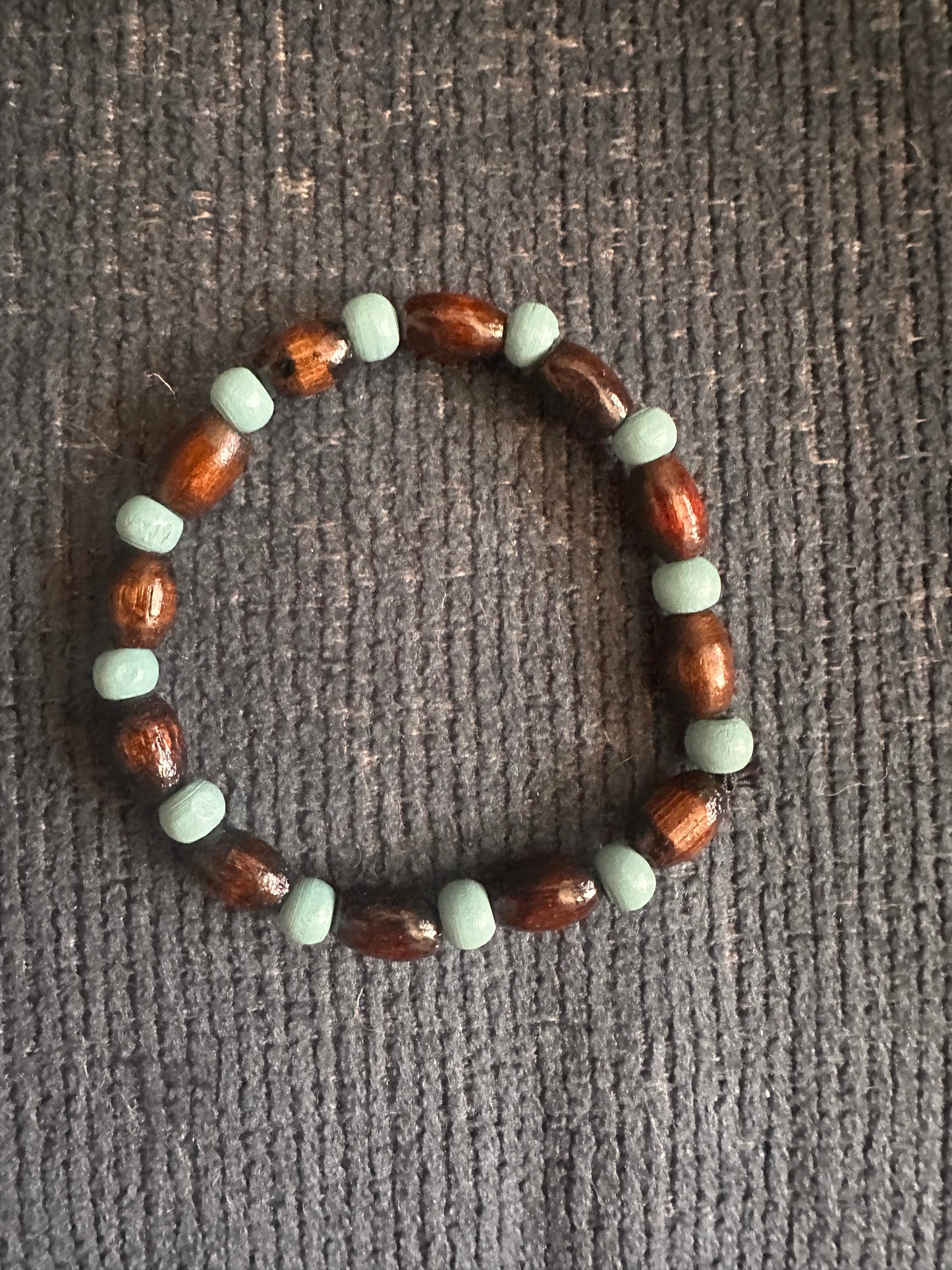 Turquoise and Brown Hand Strung Beaded Stretch Bracelet