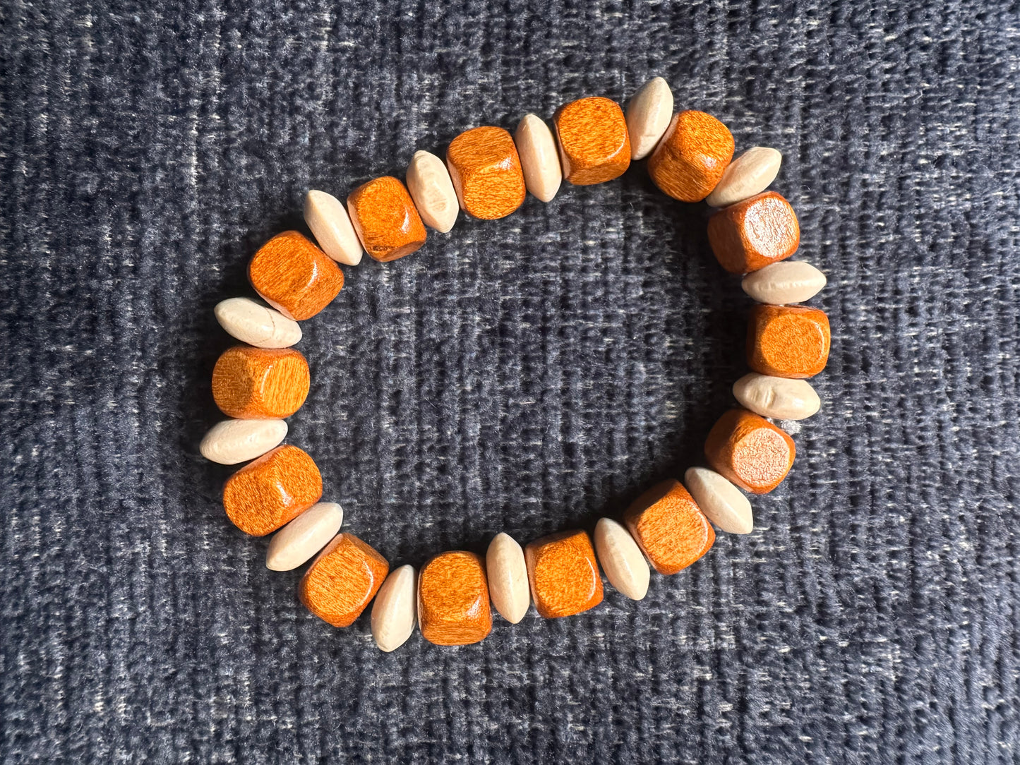 White and Brown Hand Strung Beaded Stretch Bracelet