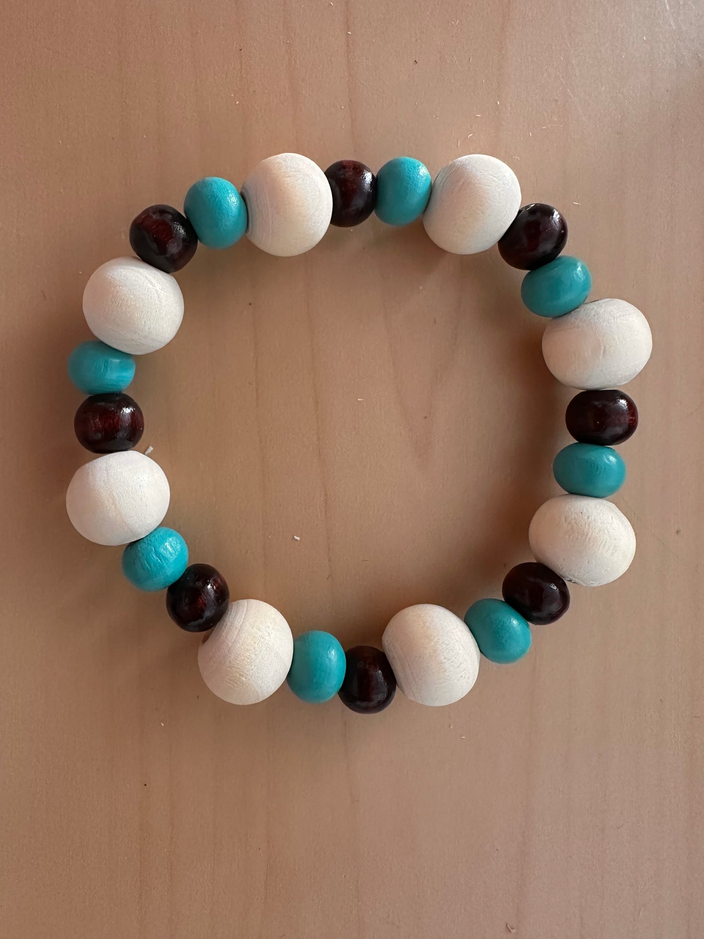 Turquoise, Beige and Brown Hand Strung Beaded Bracelet