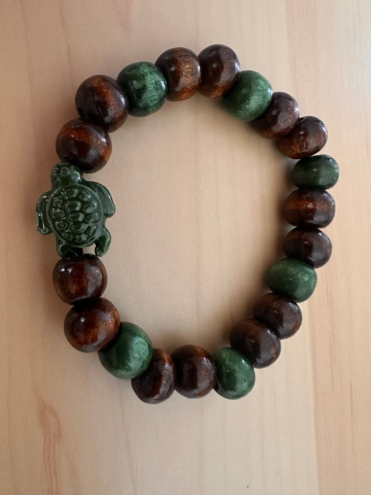 Hand Strung Turtle Charm Stretch Bracelet