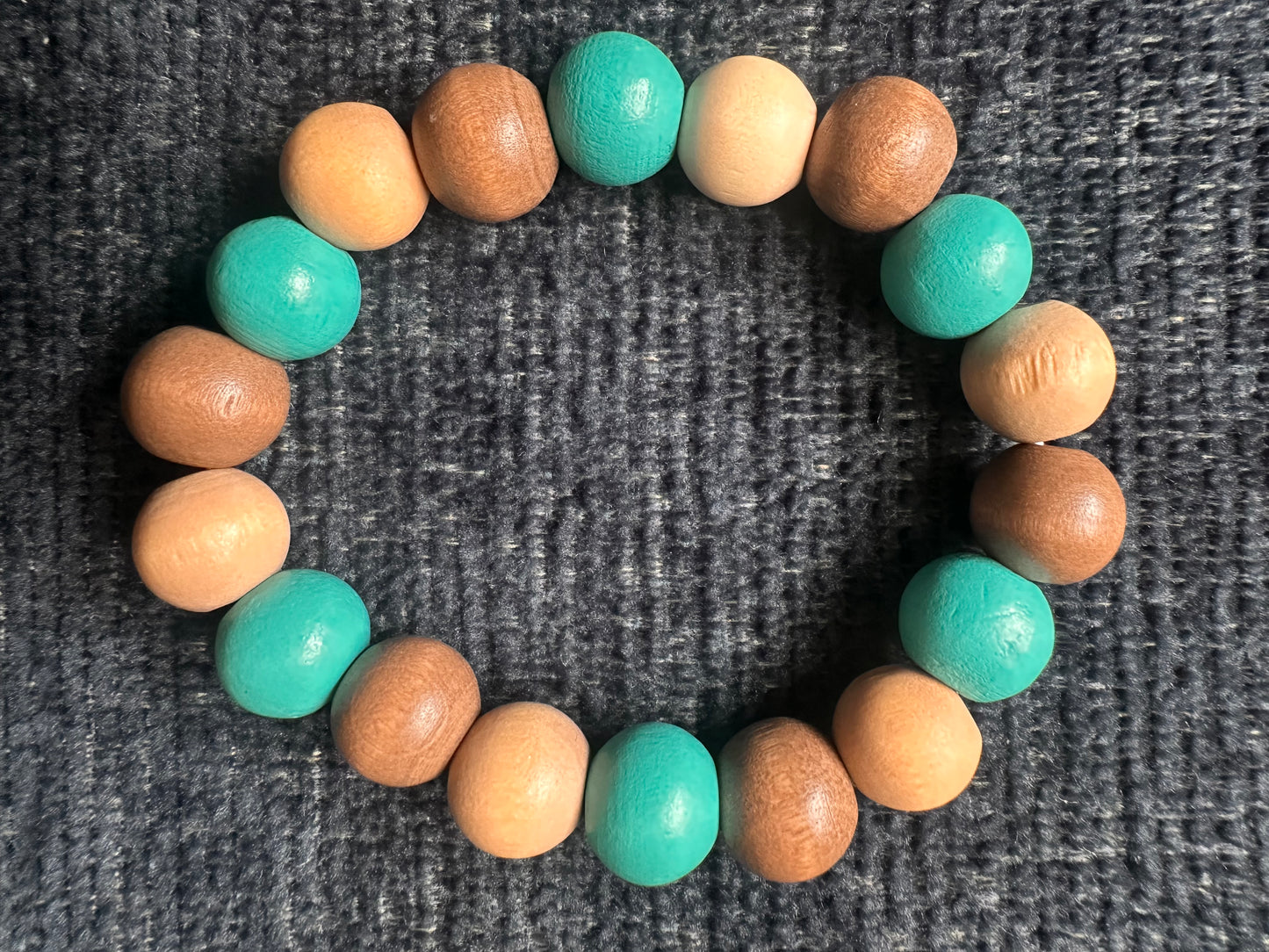 Turquoise, Tan and Brown Hand Strung Beaded Stretch Bracelet
