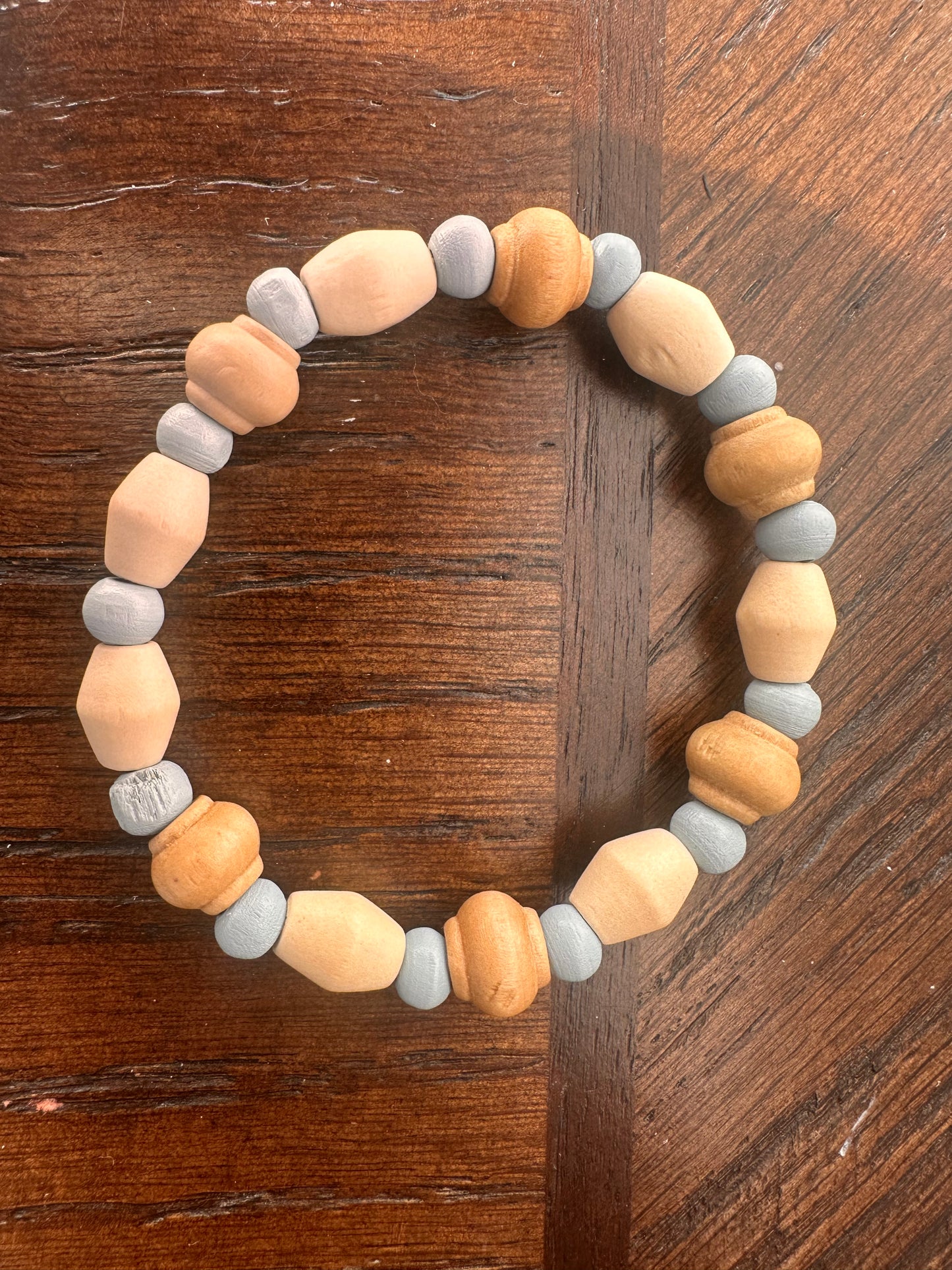 Blue, Tan and Beige Hand Strung Beaded Bracelet