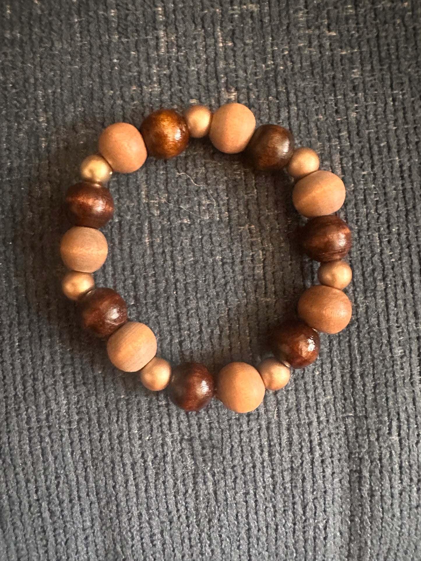 Brown and Gold Hand Strung Beaded Stretch Bracelet