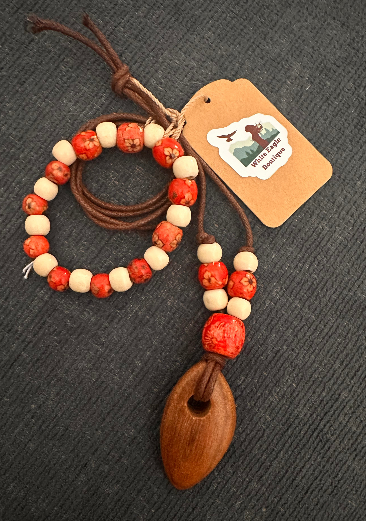 Hand Strung Wooden Beaded Necklace and Bracelet Set