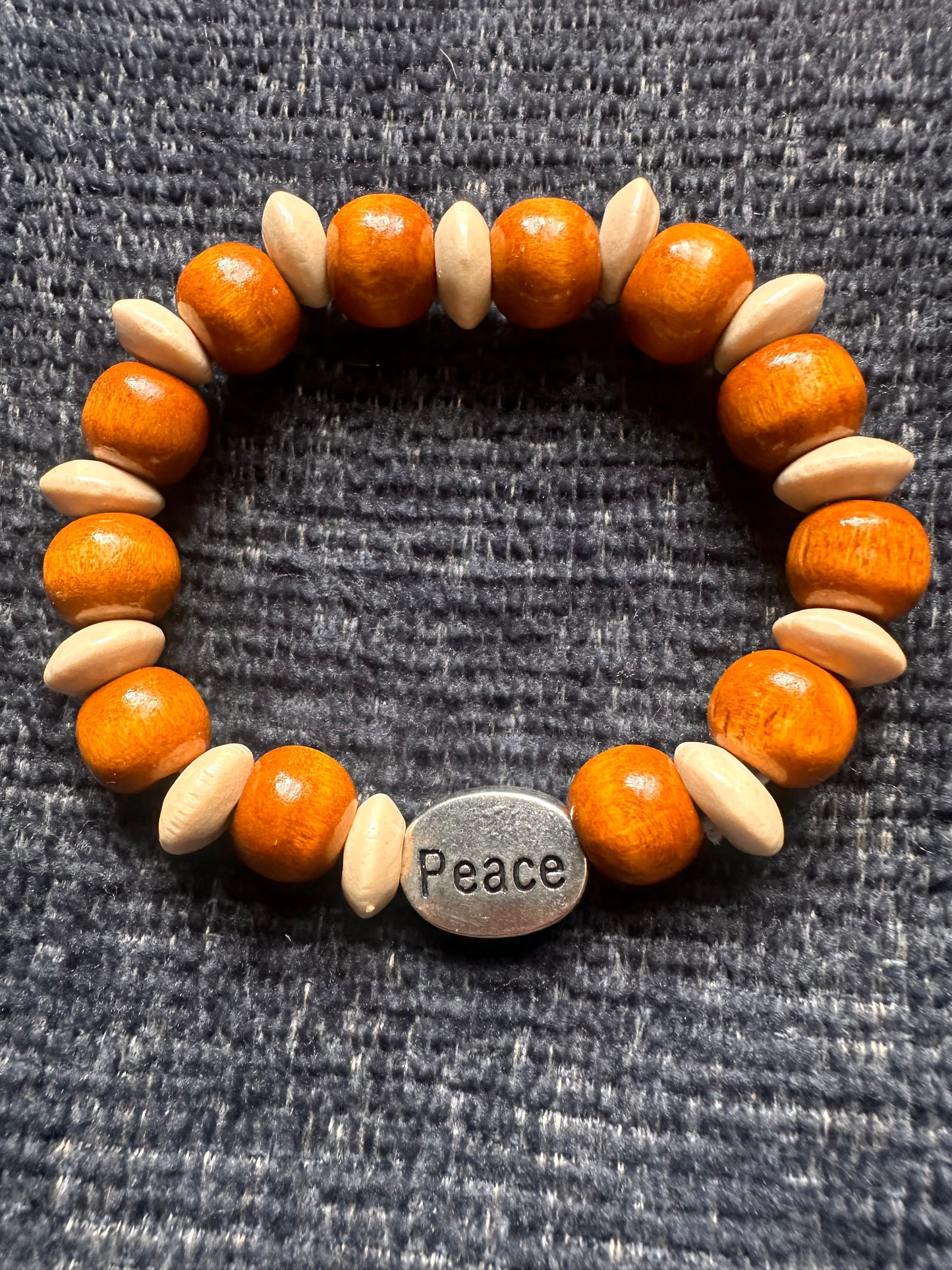 White and Brown Hand Strung Beaded Stretch Bracelet