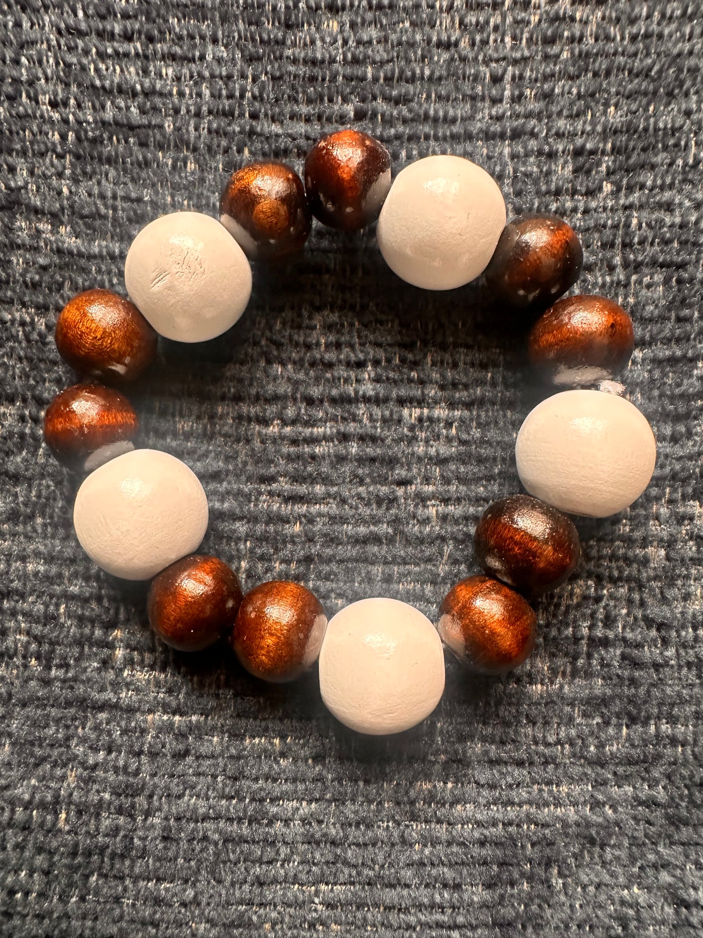 White and Brown Hand Strung Beaded Stretch Bracelet