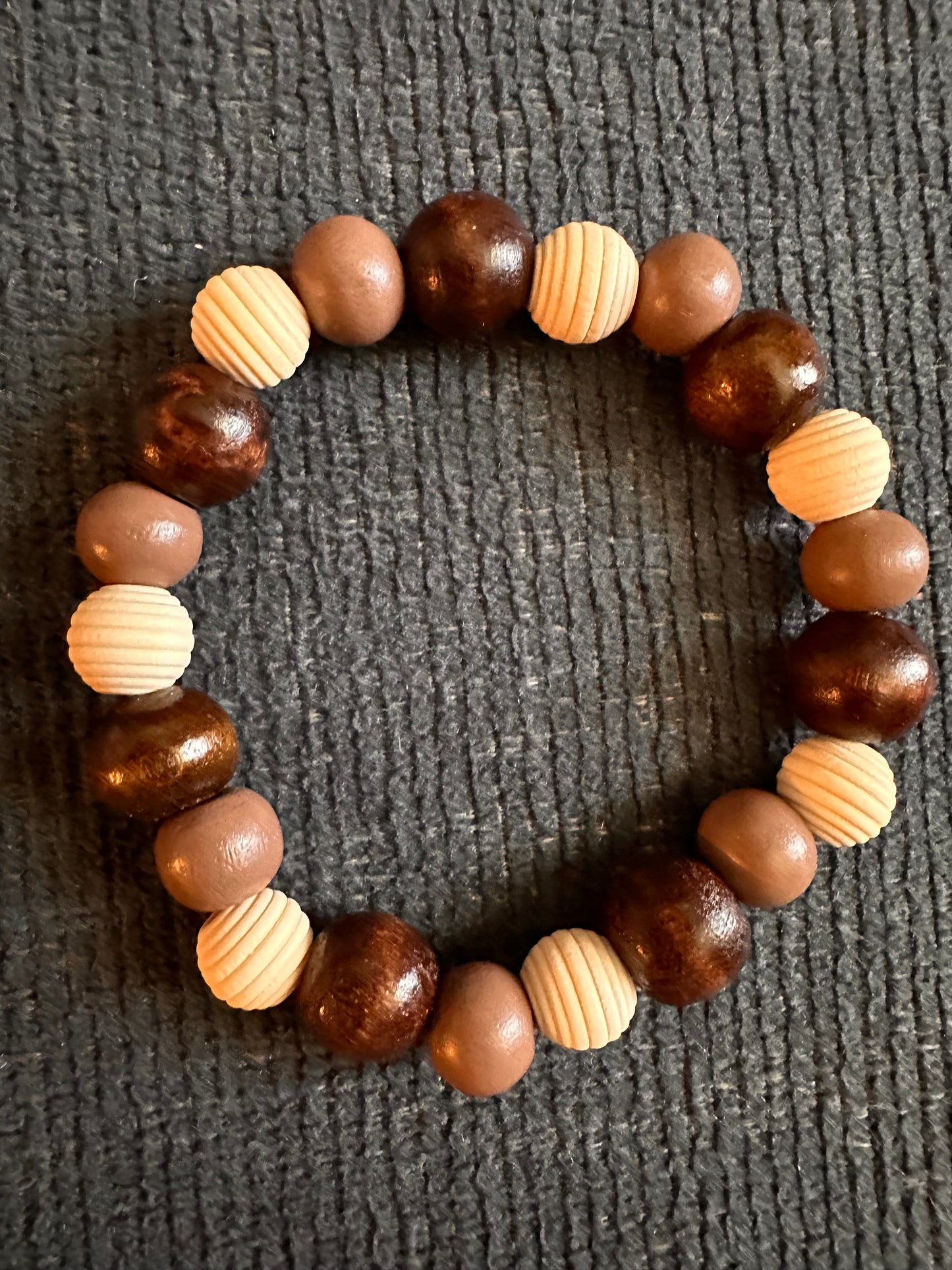 Hand Strung Wooden Beaded Stretch Bracelet