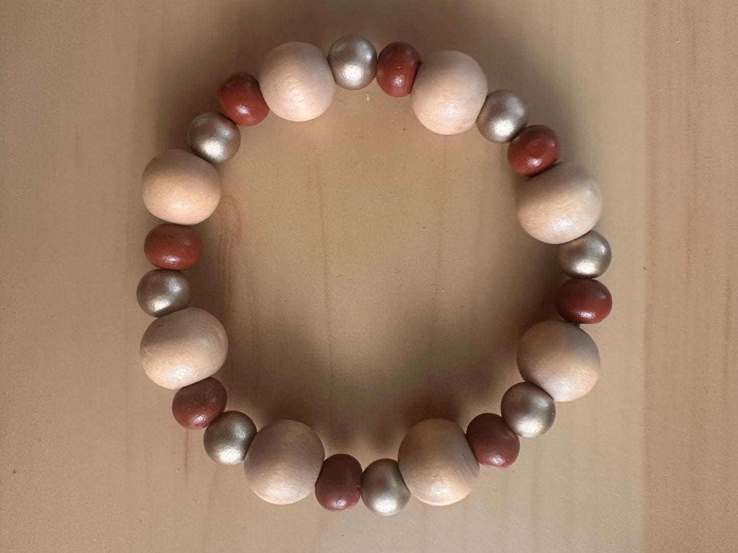Maroon, Tan and Gold Beaded Stretch Bracelet
