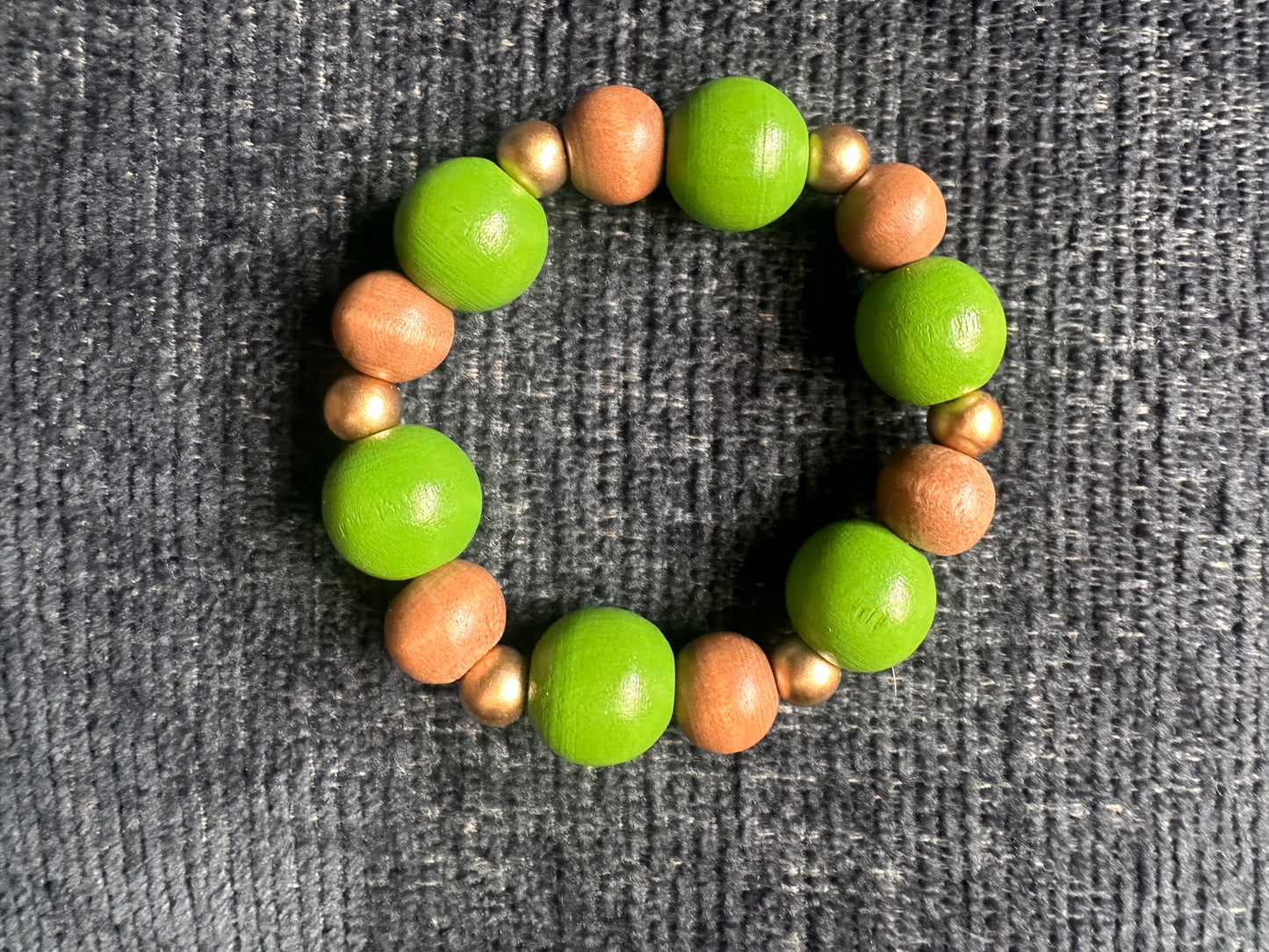 Green, Brown and Gold Hand Strung Beaded Stretch Bracelet