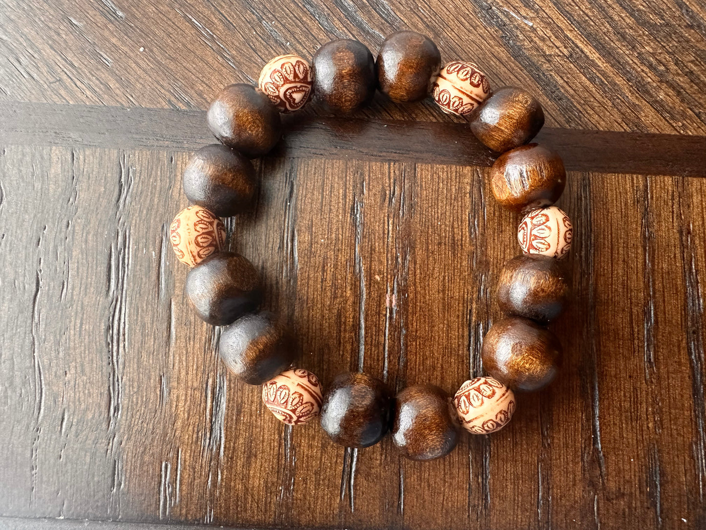 Brown and Heart Filled Hand Strung Beaded Bracelet