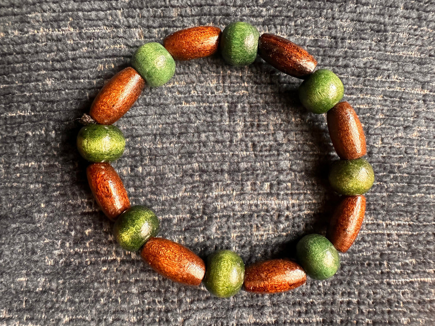 Green and Brown Hand Strung Beaded Stretch Bracelet