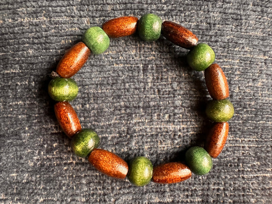 Green and Brown Hand Strung Beaded Stretch Bracelet