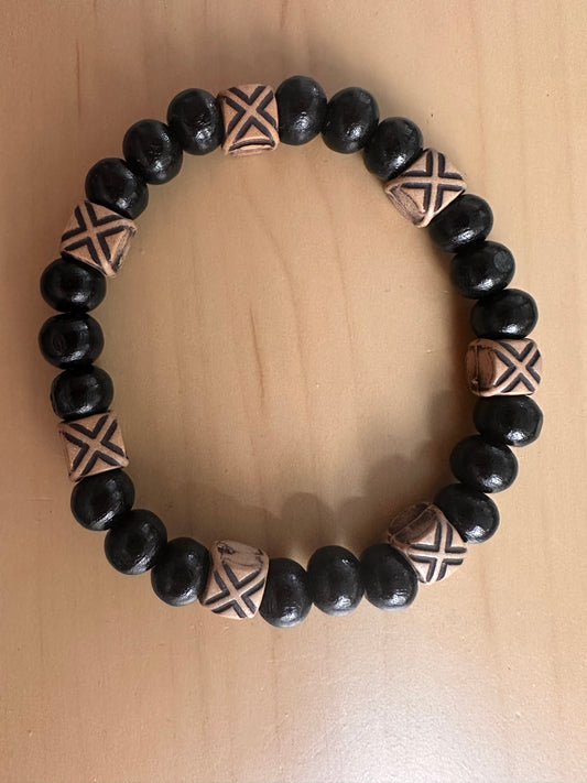 Black and Tan Beaded Stretch Bracelet