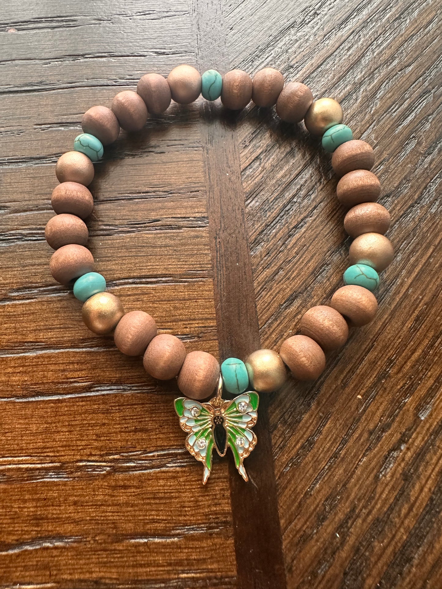 Hand Strung Beaded Butterly Charm Bracelet