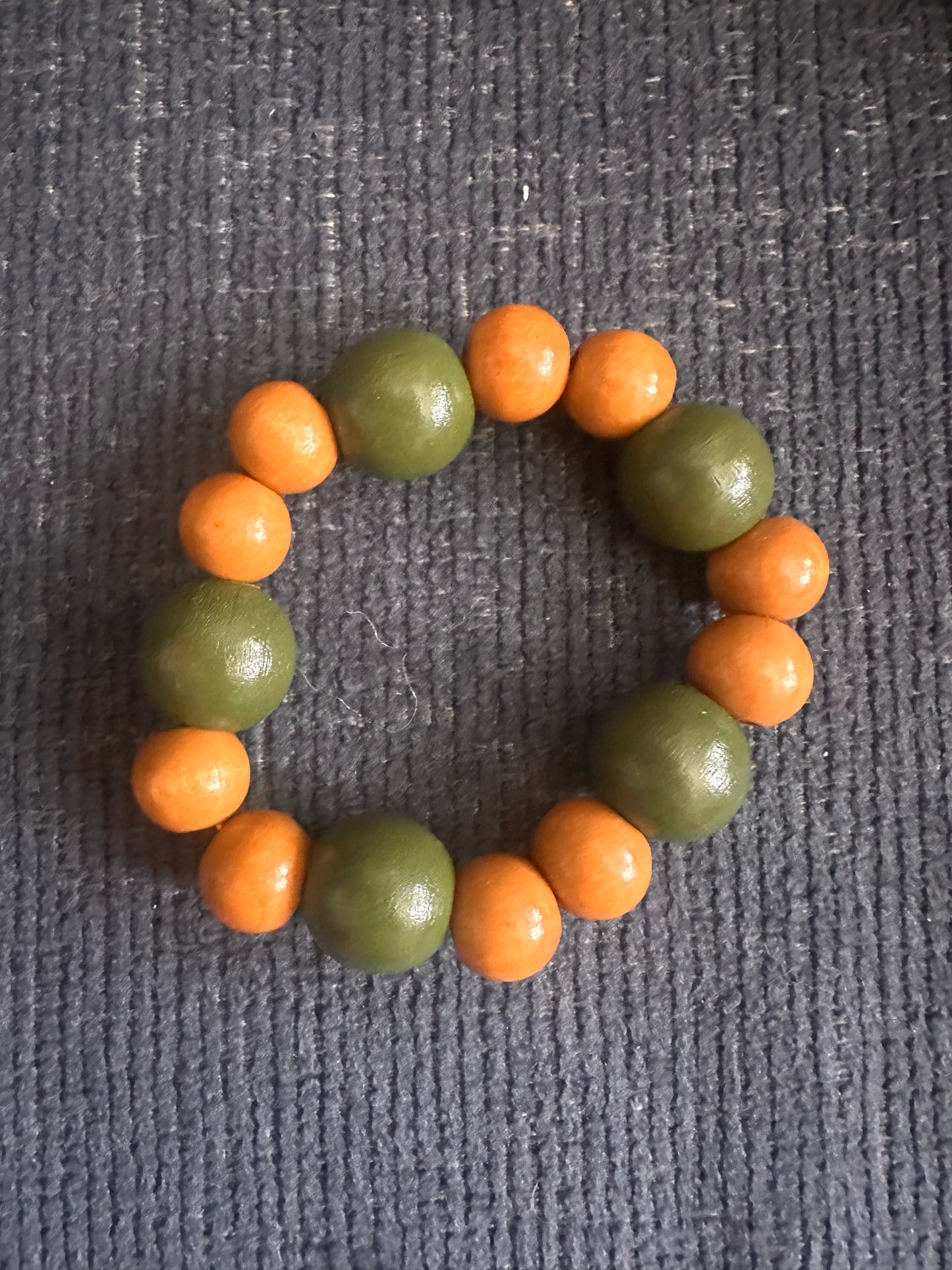 Green and Tan Hand Strung Beaded Stretch Bracelet