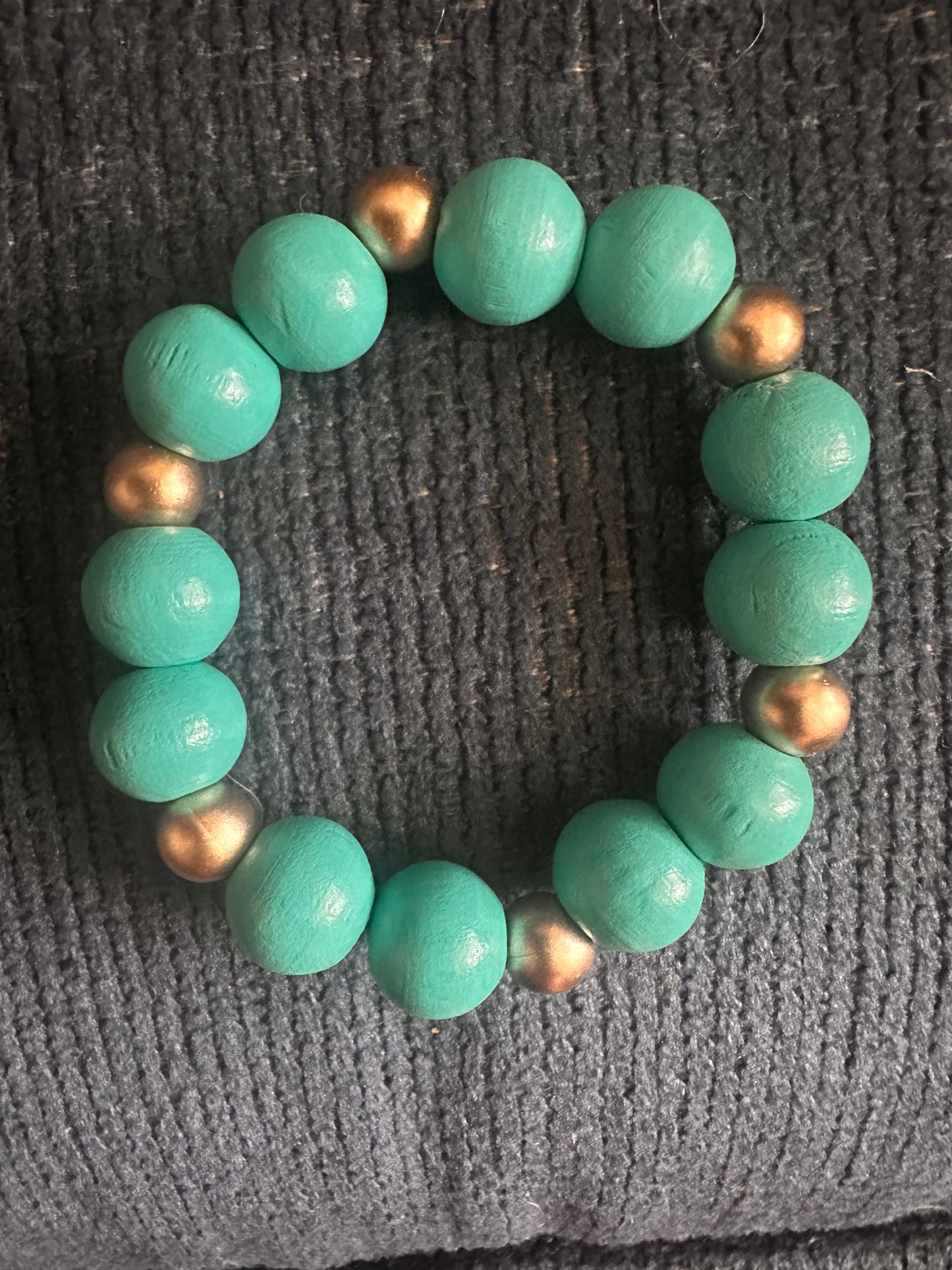 Blue and Gold Hand Strung Beaded Stretch Bracelet