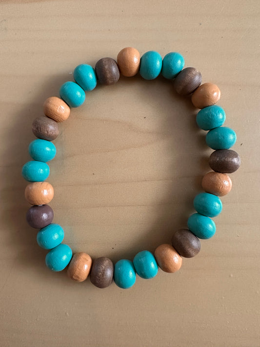 Hand Strung Turquoise, Brown and Tan Beaded Bracelet