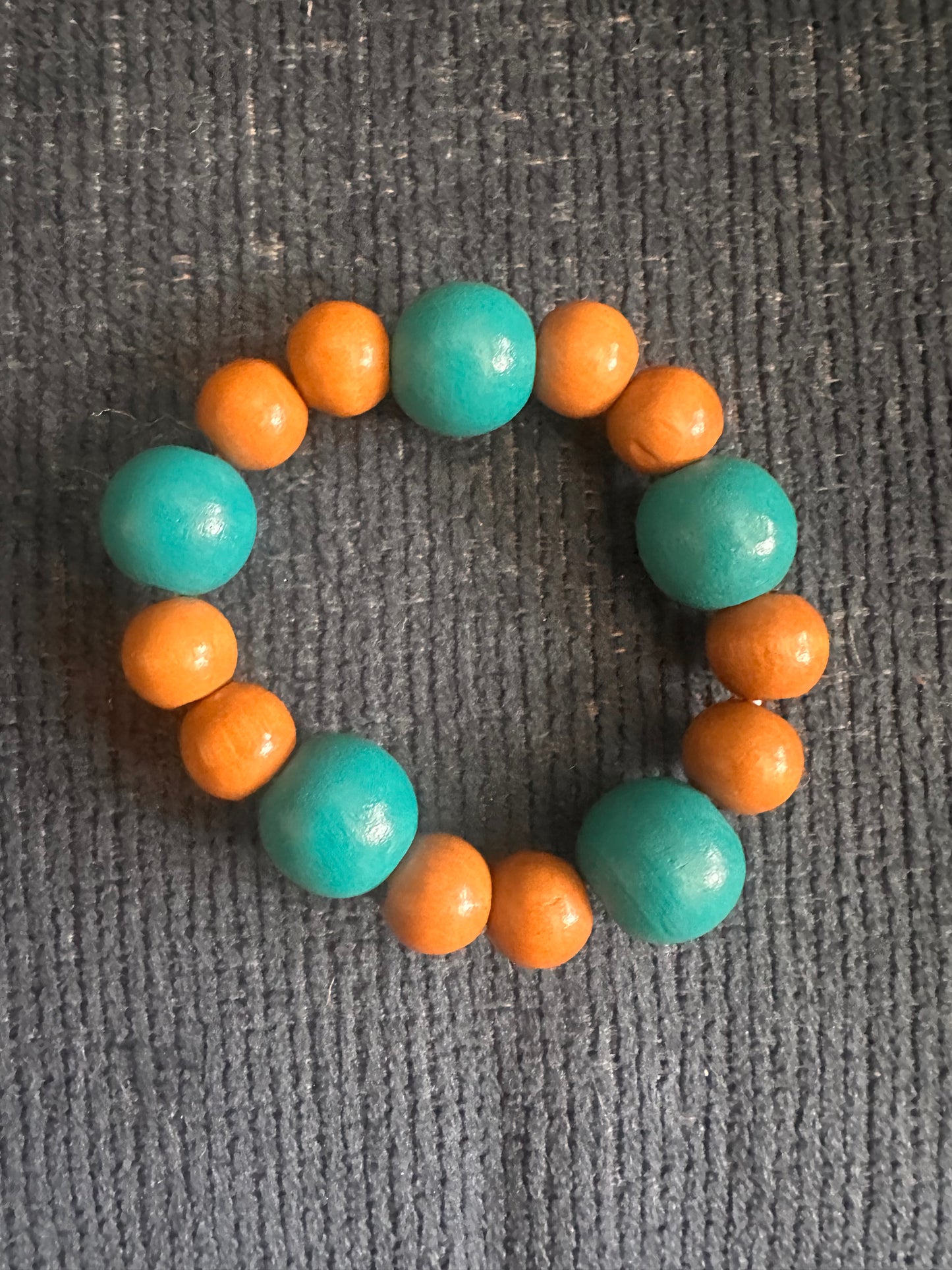 Turquoise and Tan Hand Strung Beaded Stretch Bracelet