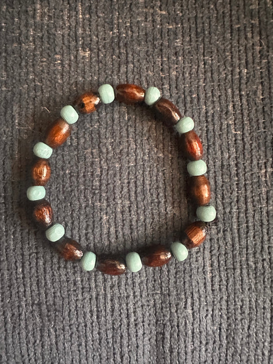 Turquoise and Brown Hand Strung Beaded Stretch Bracelet