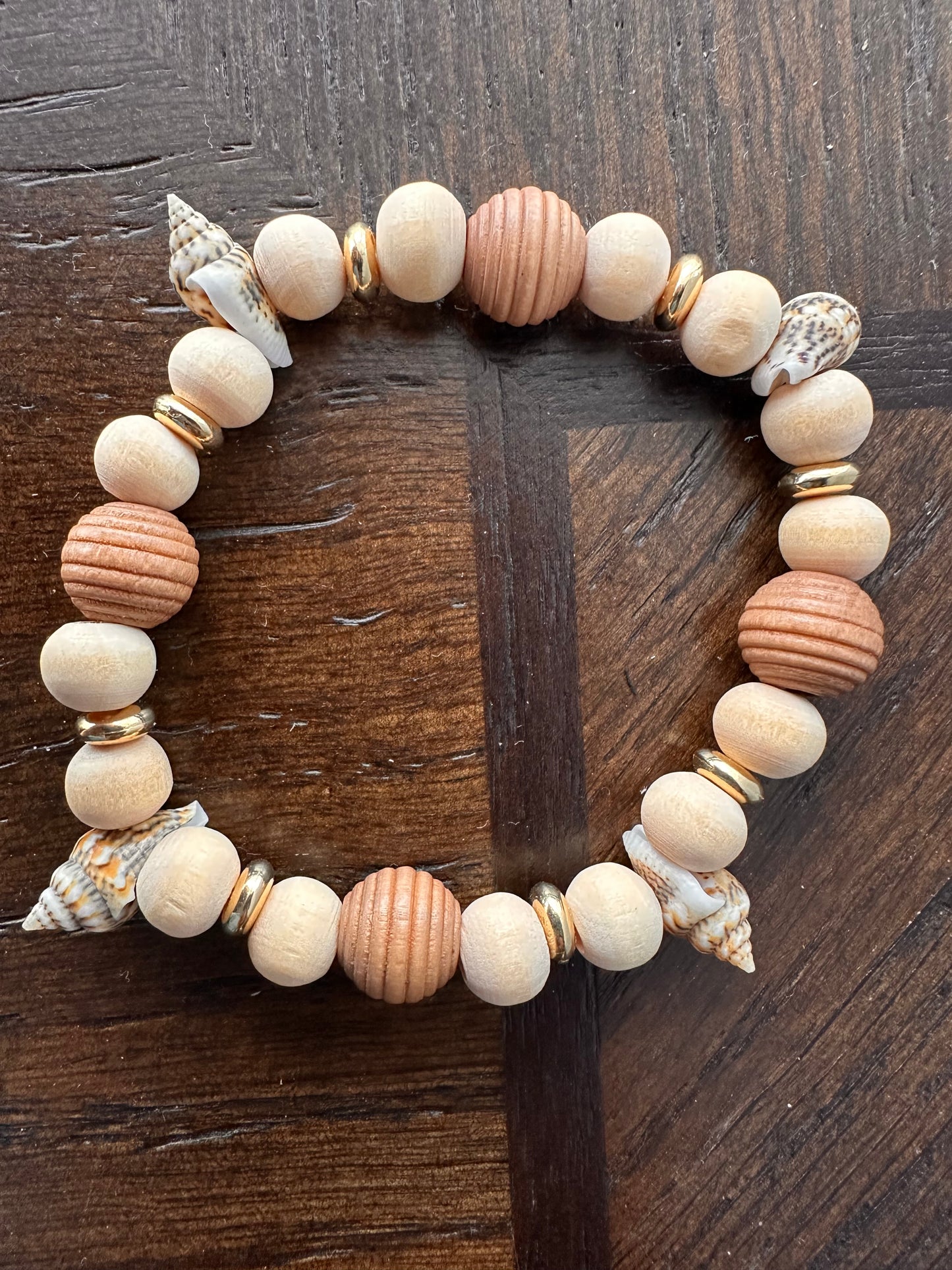 Brown, Beige and Gold Shell Bracelet
