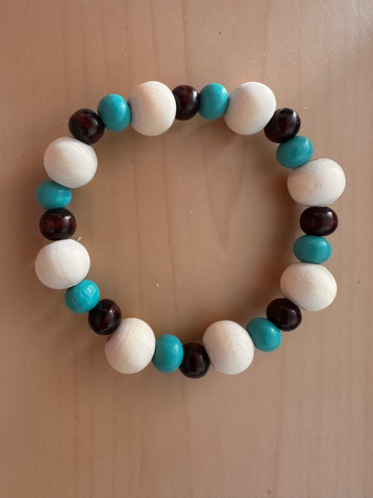 Turquoise, Beige and Brown Hand Strung Beaded Bracelet