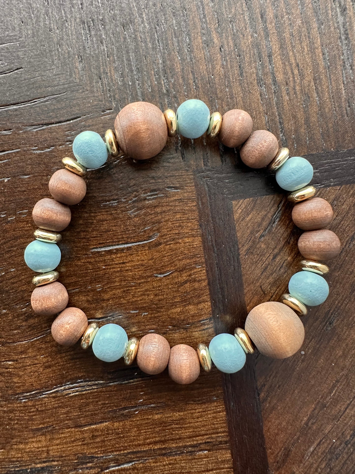 Brown, Gold and Blue Beaded Bracelet