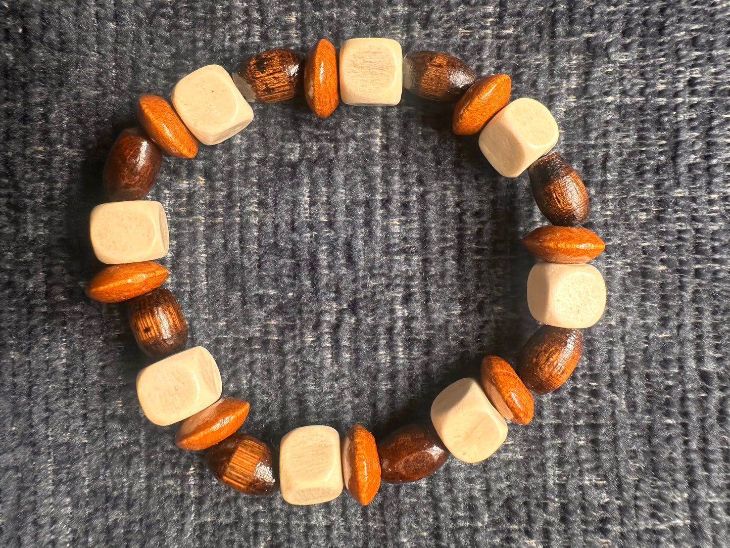 White and Brown Hand Strung Beaded Stretch Bracelet