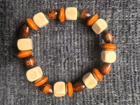 White and Brown Hand Strung Beaded Stretch Bracelet