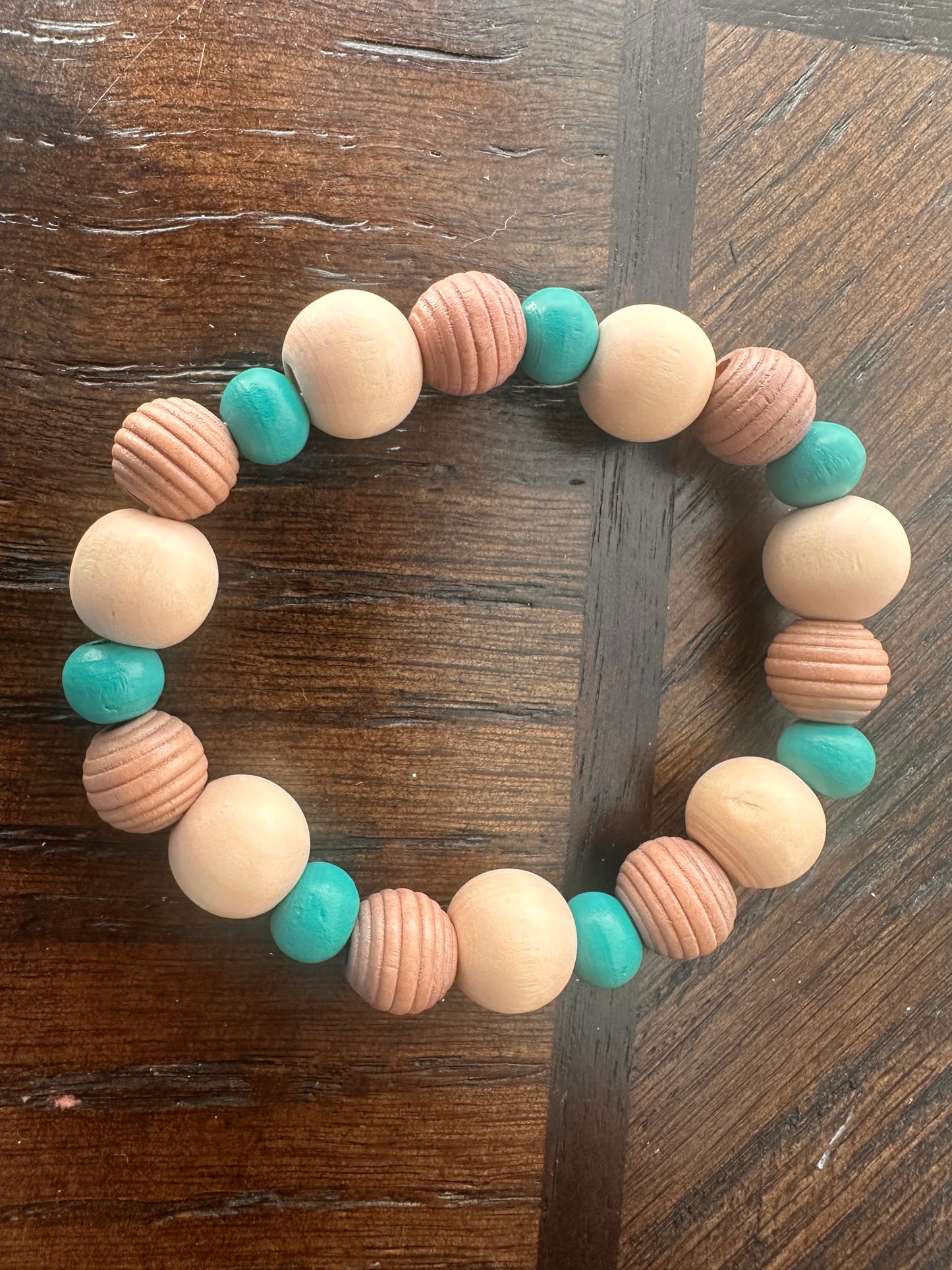 Turquoise, Beige and Brown Hand Strung Beaded Bracelet