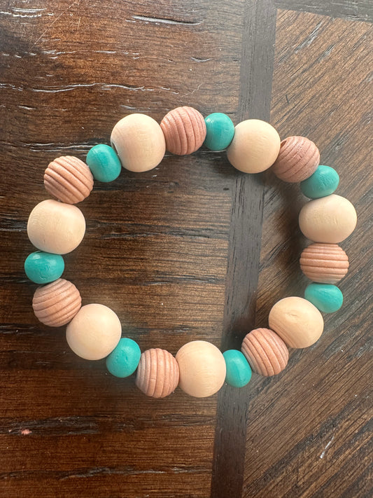 Turquoise, Beige and Brown Hand Strung Beaded Bracelet