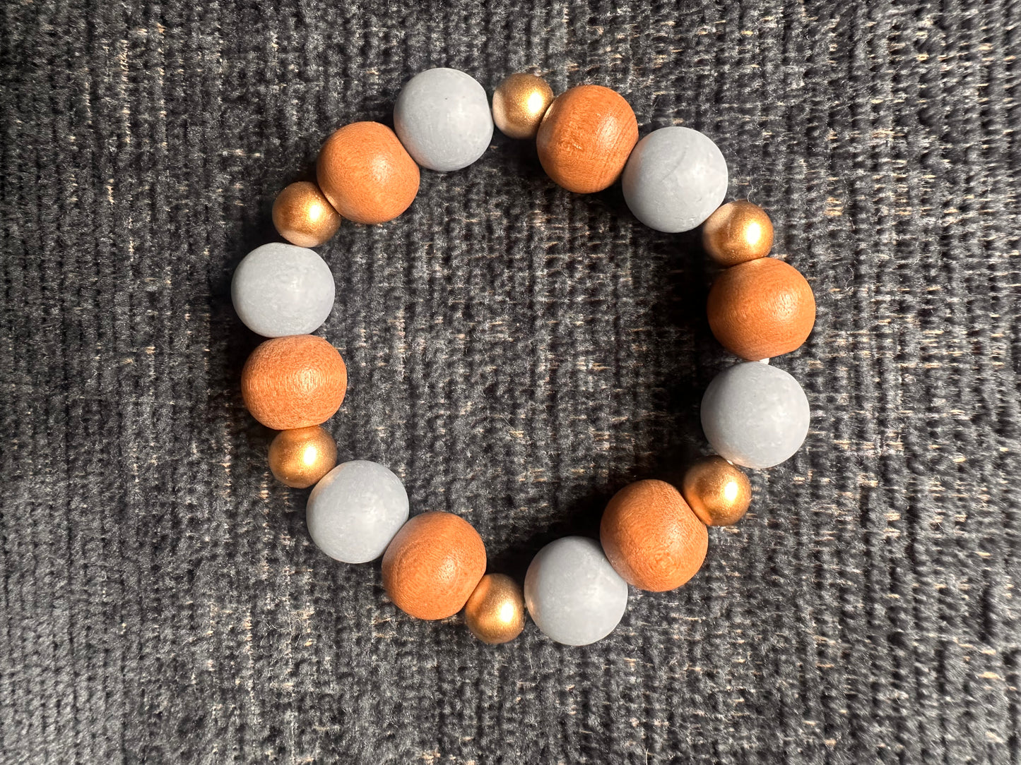 Blue, Brown and Gold Hand Strung Beaded Stretch Bracelet