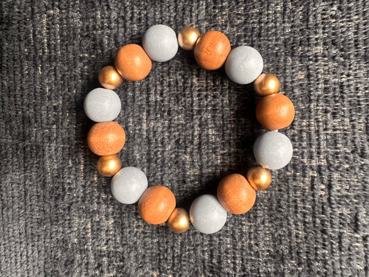 Blue, Brown and Gold Hand Strung Beaded Stretch Bracelet