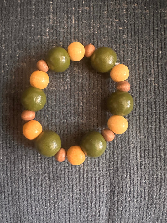 Green, Tan and Brown Hand Strung Beaded Stretch Bracelet