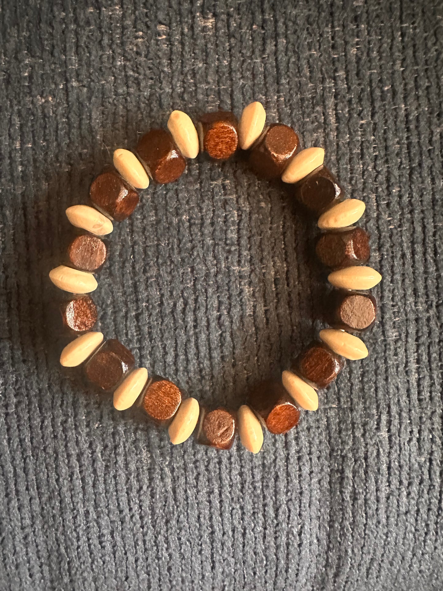 Brown and White Hand Strung Beaded Stretch Bracelet