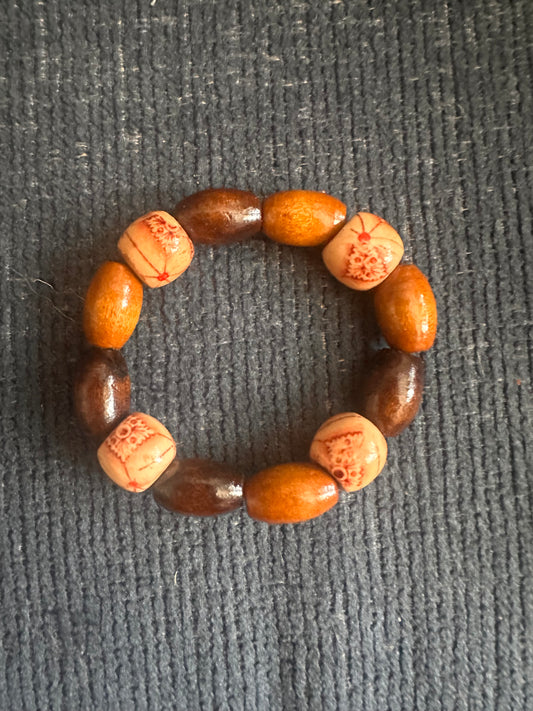 Brown and Tan Hand Strung Beaded Stretch Bracelet