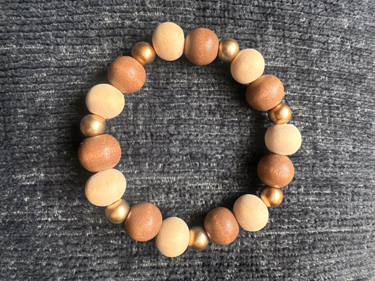 Tan, Brown and Gold Colored Hand Strung Beaded Stretch Bracelet