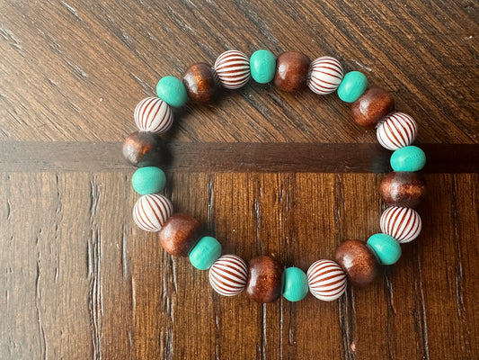 Turquoise, Brown and Striped Hand Strung Beaded Bracelet