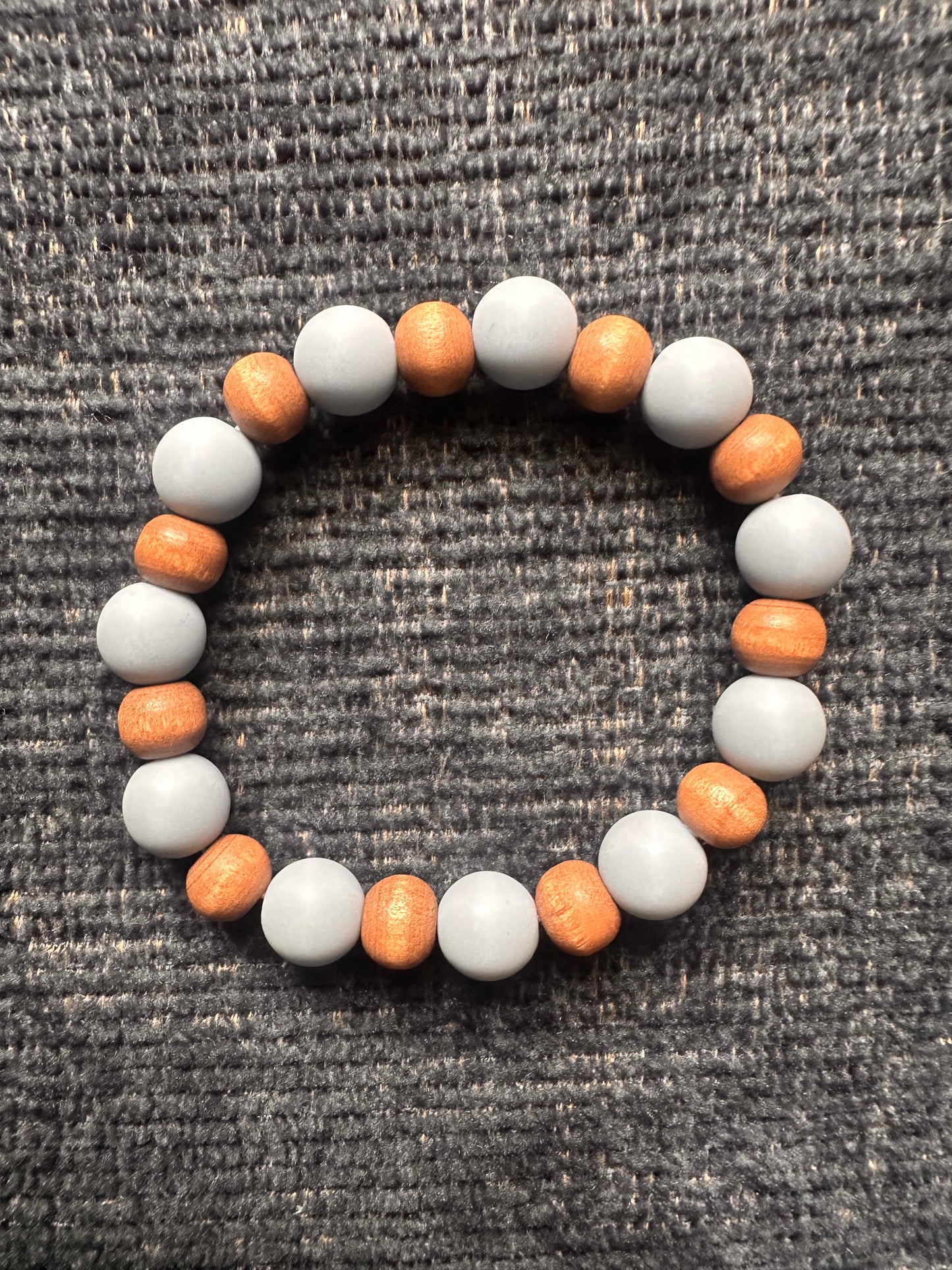 Blue and Brown Hand Strung Beaded Stretch Bracelet