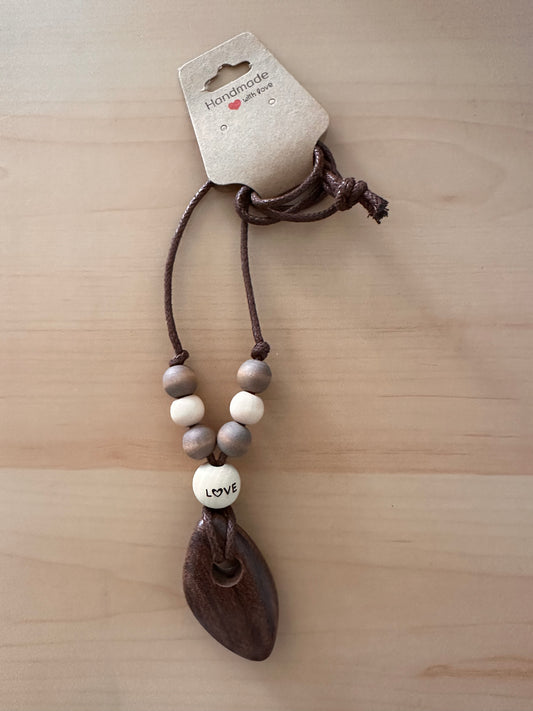 Hand Strung Wood Beaded Love Necklace