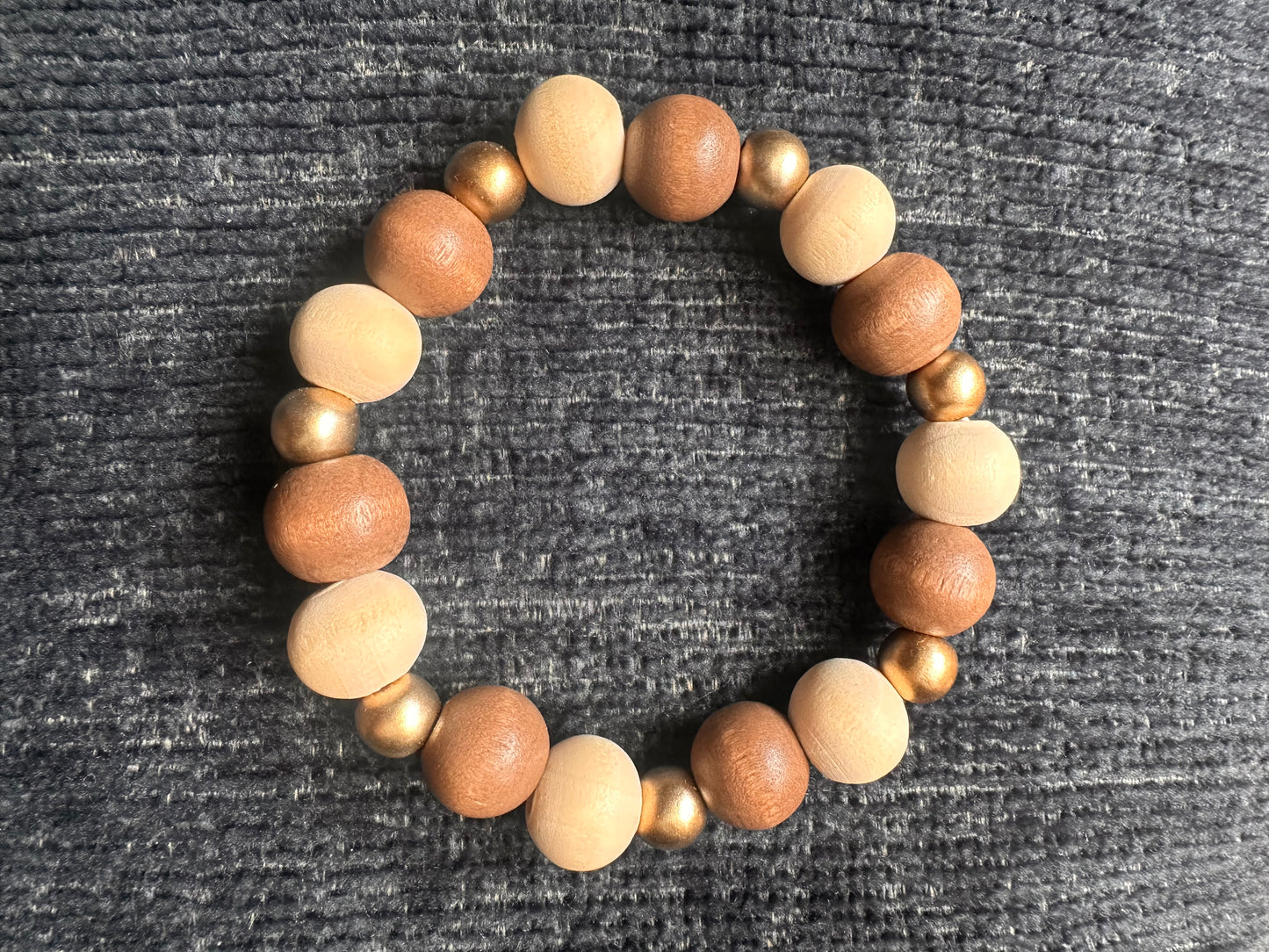 Off White, Gold and Brown Hand Strung Beaded Stretch Bracelet