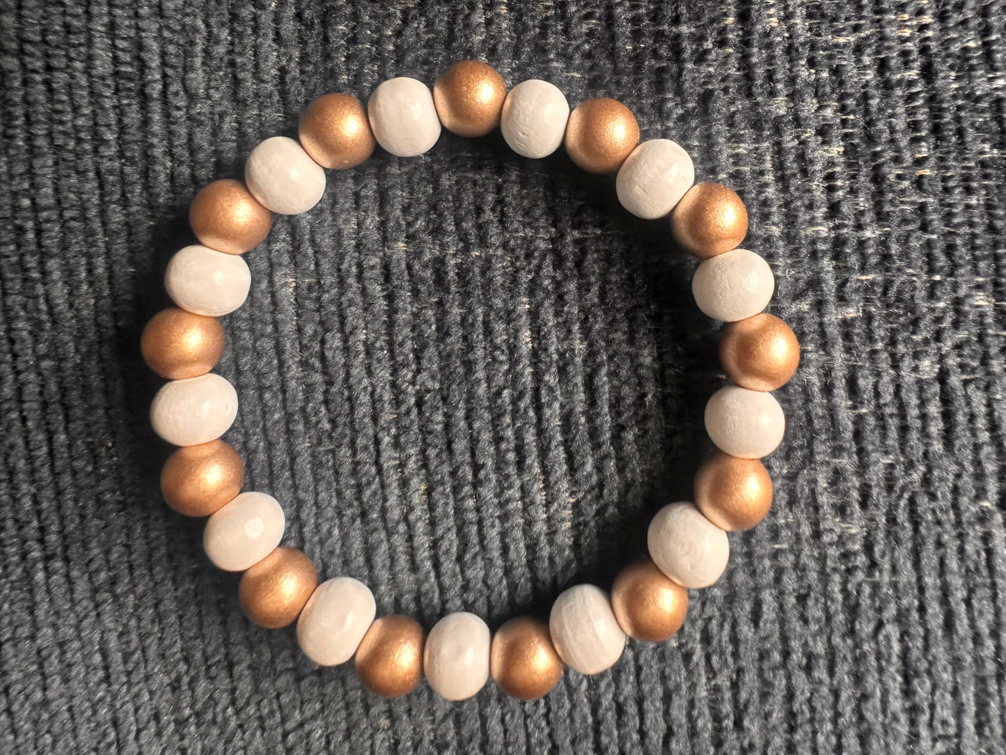 Gold and White Hand Strung Beaded Stretch Bracelet