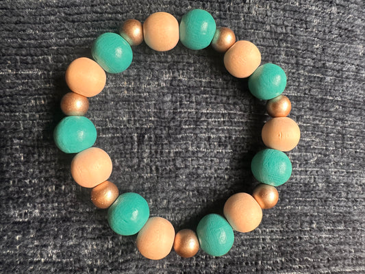 Brown, Gold and Tan Colored Hand Strung Beaded Stretch Bracelet