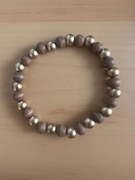 Brown and Gold Beaded Stretch Bracelet
