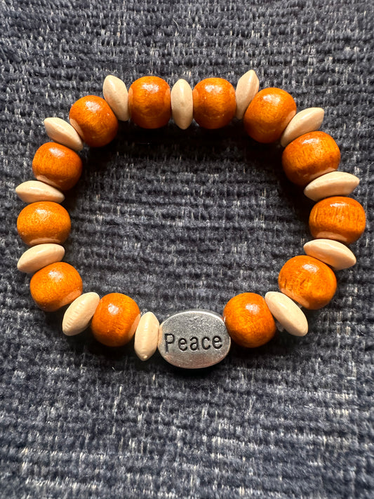 White and Brown Hand Strung Beaded Stretch Bracelet