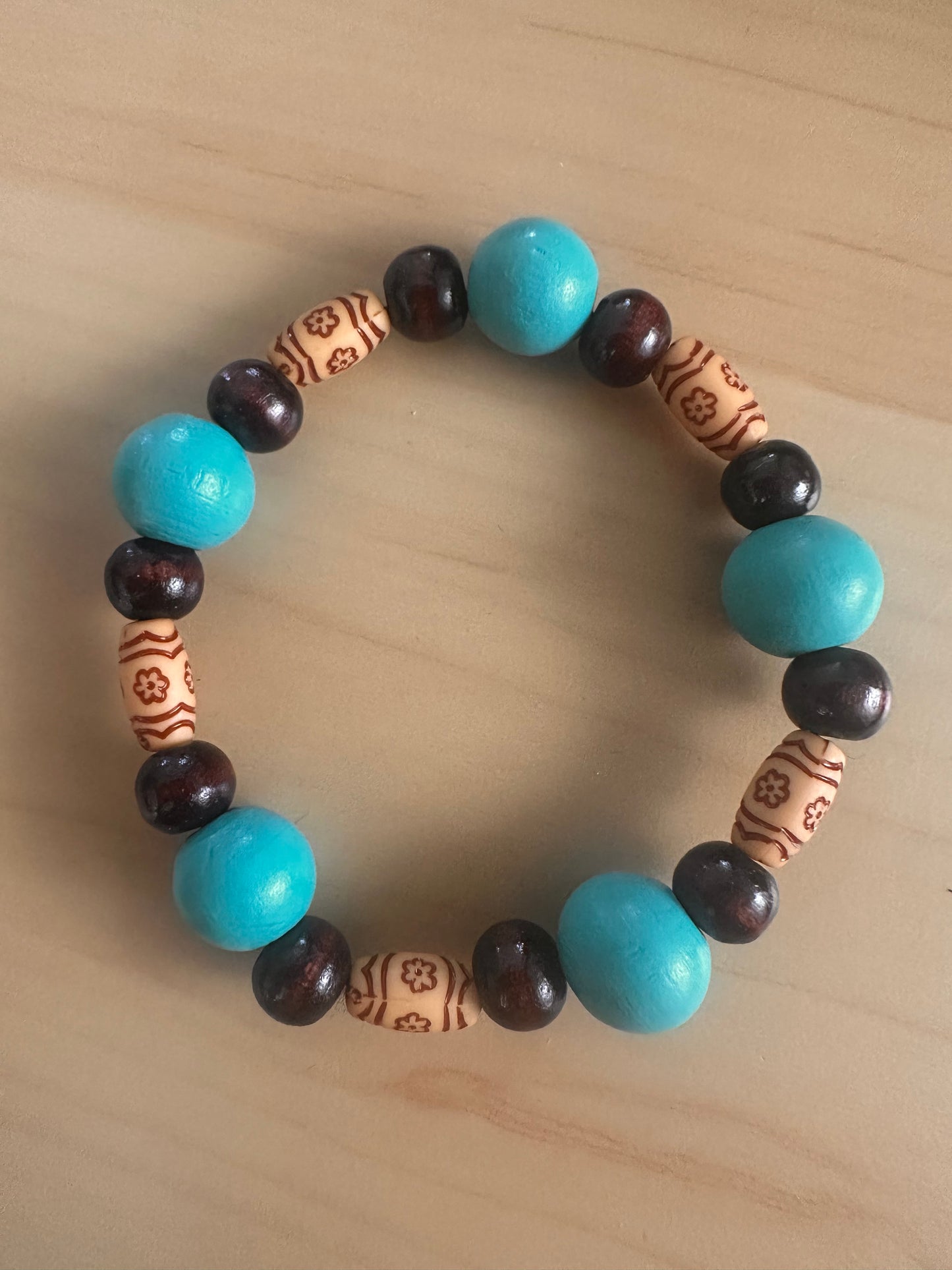 Turquoise and Brown Beaded Stretch Bracelet
